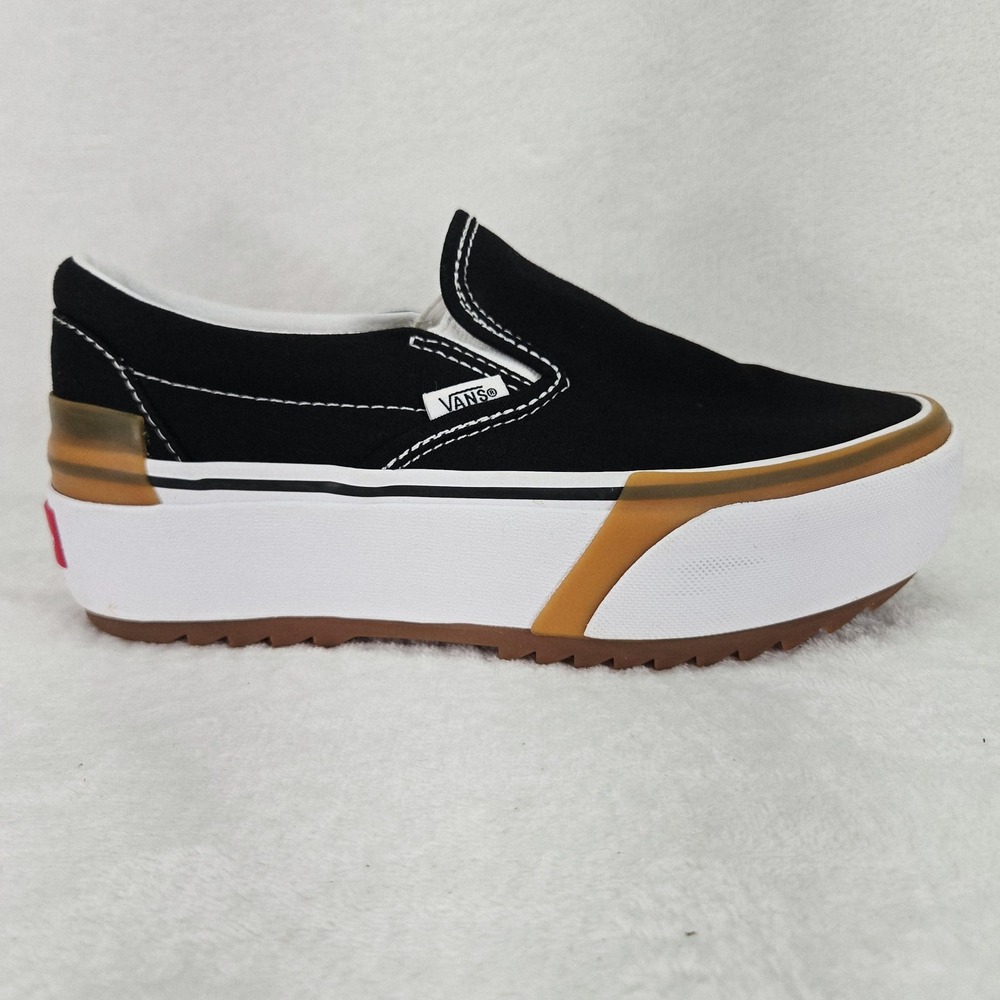 Vans Shoes Womens 6.5 Black Canvas Slip On Platform Lug Sole Skate Sneakers - Picture 3 of 13